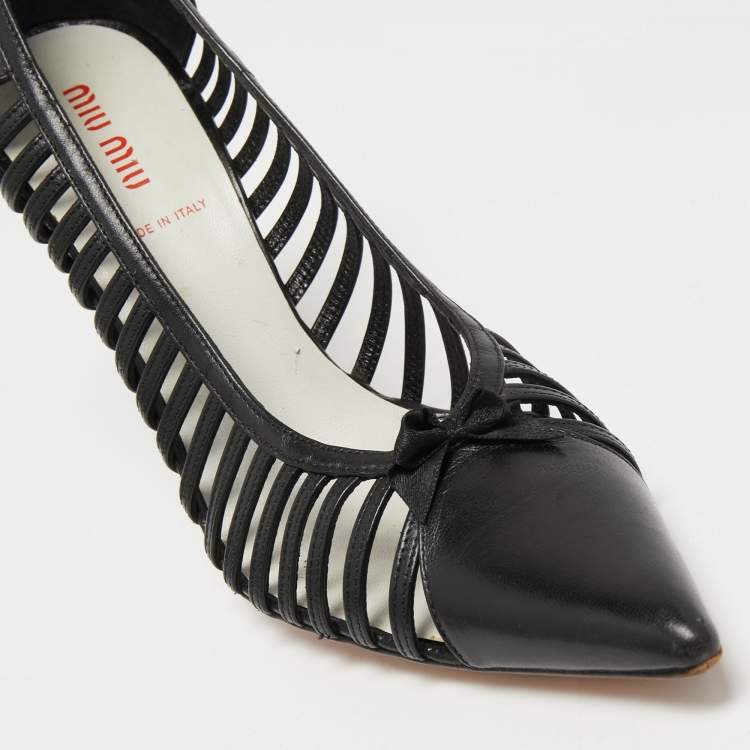 Pre Owned Miu Miu Black Leather Caged Pumps Size 37.5