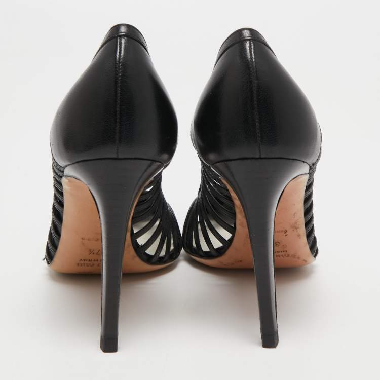Pre Owned Miu Miu Black Leather Caged Pumps Size 37.5
