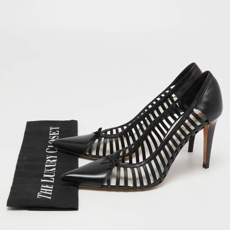 Pre Owned Miu Miu Black Leather Caged Pumps Size 37.5