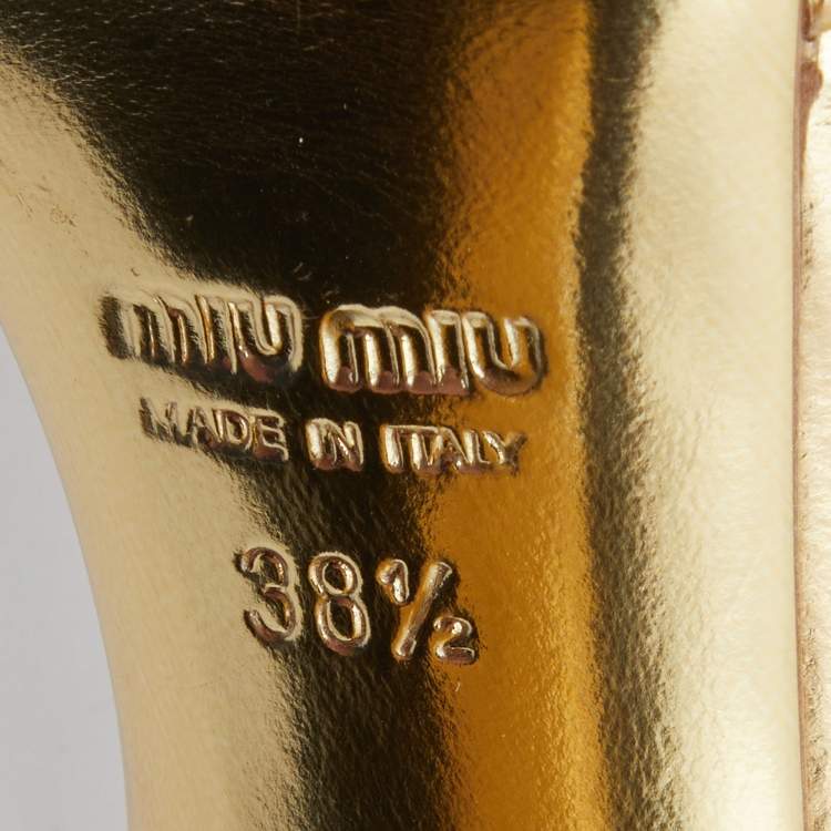 Pre Owned Miu Miu Metallic Gold Leather T-Strap Sandals Size 38.5