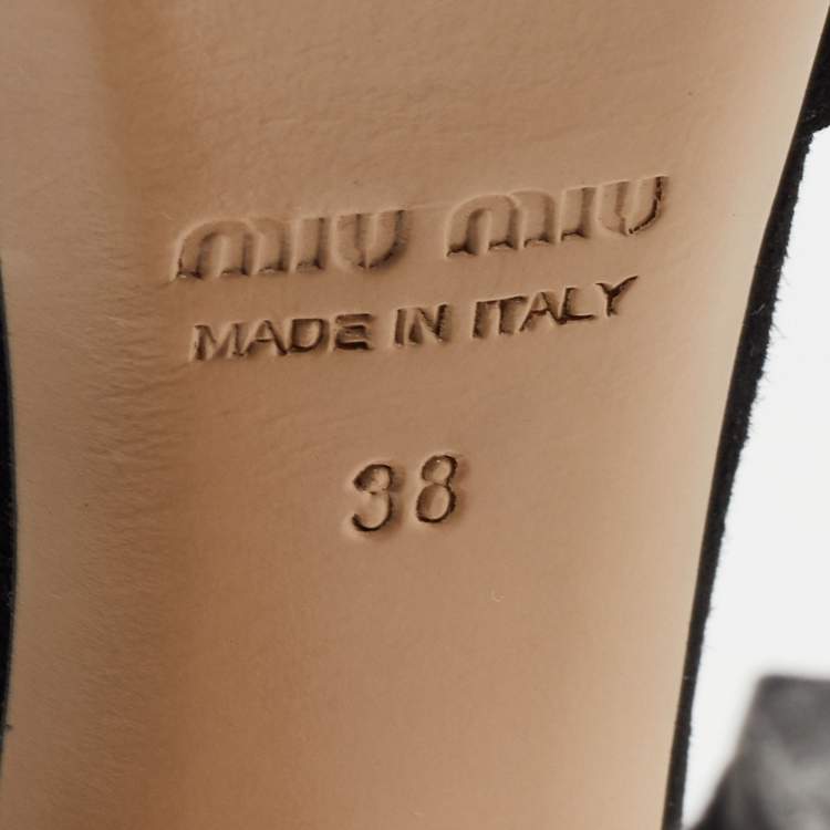 مملوكة مسبقًا Miu Miu Black Suede Studded Ankle Strap Platform Sandals Size 38