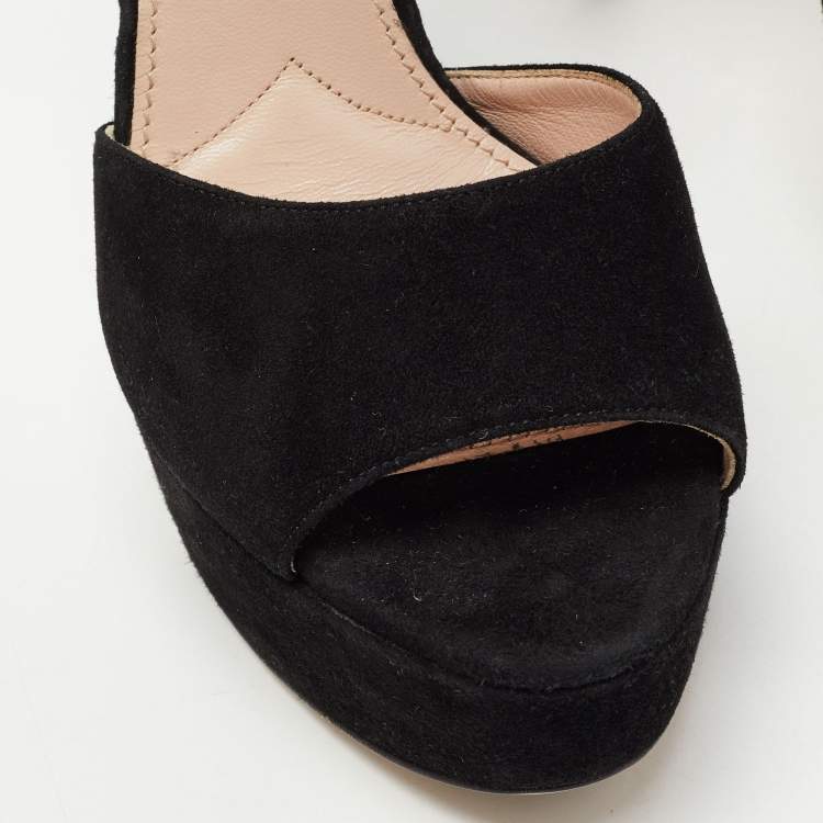 مملوكة مسبقًا Miu Miu Black Suede Studded Ankle Strap Platform Sandals Size 38