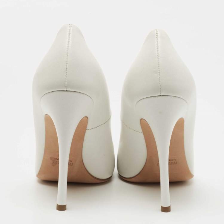 Pre Owned Miu Miu White Leather Floral Print Pumps Size 39