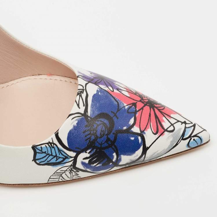 Pre Owned Miu Miu White Leather Floral Print Pumps Size 39