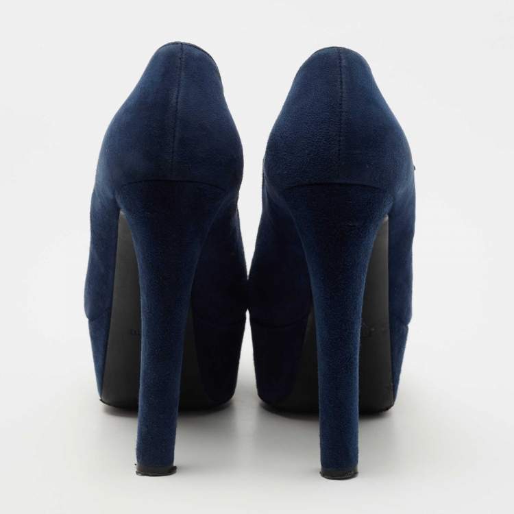 Pre Owned Miu Miu Navy Blue Suede Platform Mary Jane Pumps Size 37