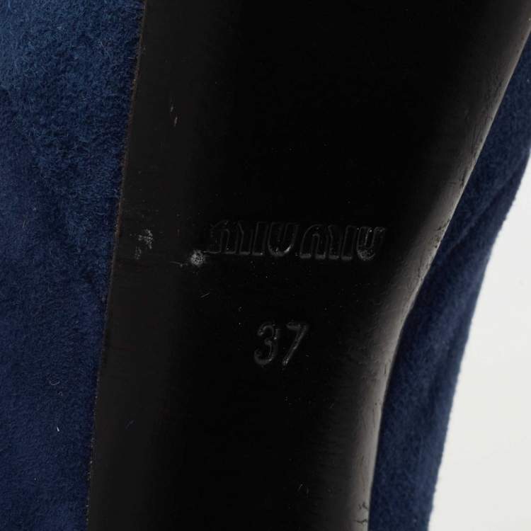 Pre Owned Miu Miu Navy Blue Suede Platform Mary Jane Pumps Size 37
