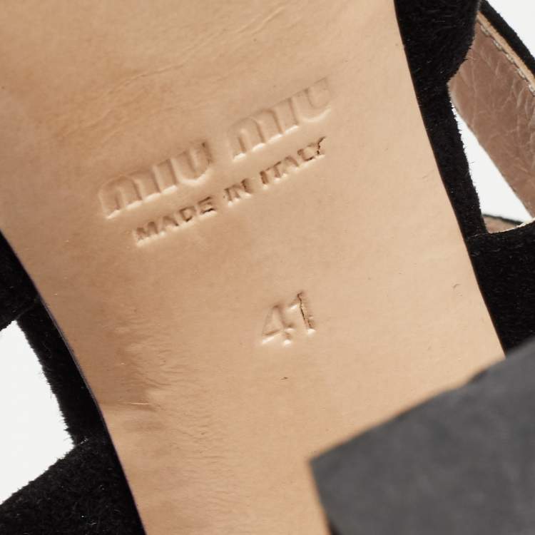Pre Owned Miu Miu Black Suede Platform Strappy Sandals Size 41