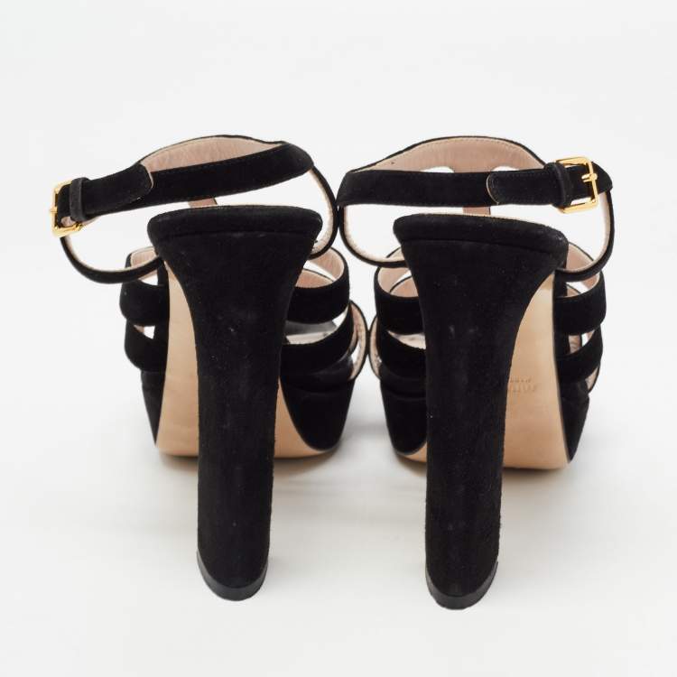 Pre Owned Miu Miu Black Suede Platform Strappy Sandals Size 41