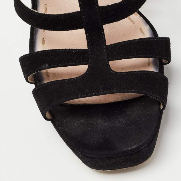Pre Owned Miu Miu Black Suede Platform Strappy Sandals Size 41