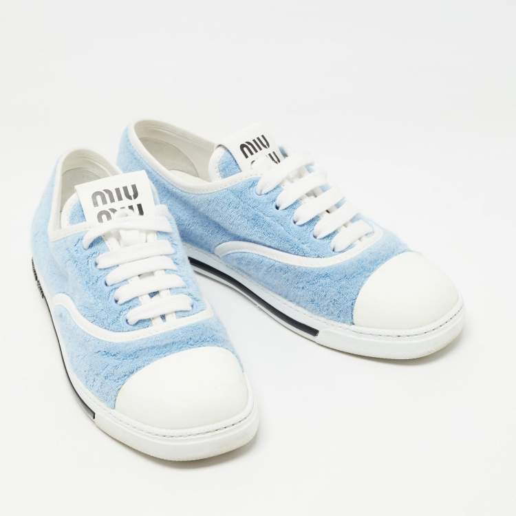 Pre Owned Miu Miu Blue/White Terry Fabric and Rubber Low Top Sneakers Size 39.5