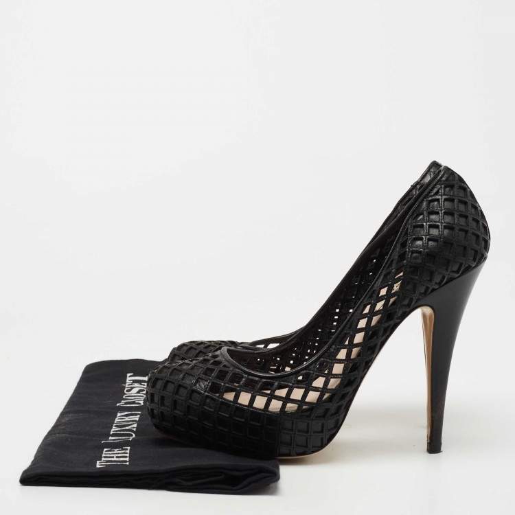 Pre Owned Miu Miu Black Woven Leather Platform Pumps Size 35