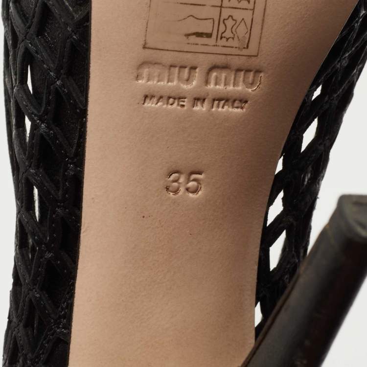 Pre Owned Miu Miu Black Woven Leather Platform Pumps Size 35