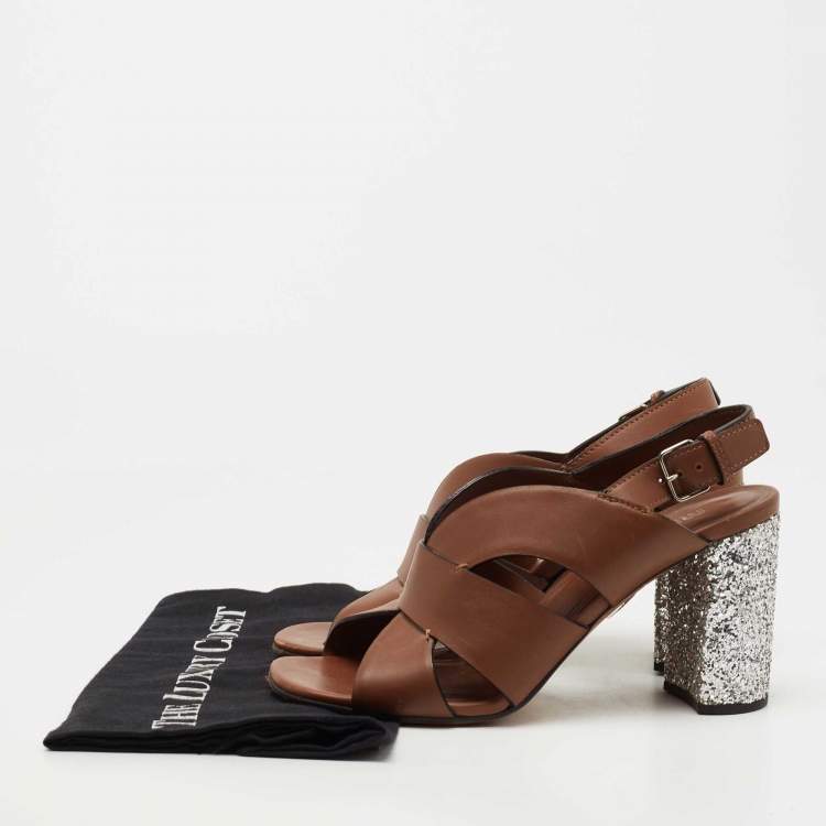 Pre Owned Miu Miu Brown Leather Slingback Sandals Size 38.5