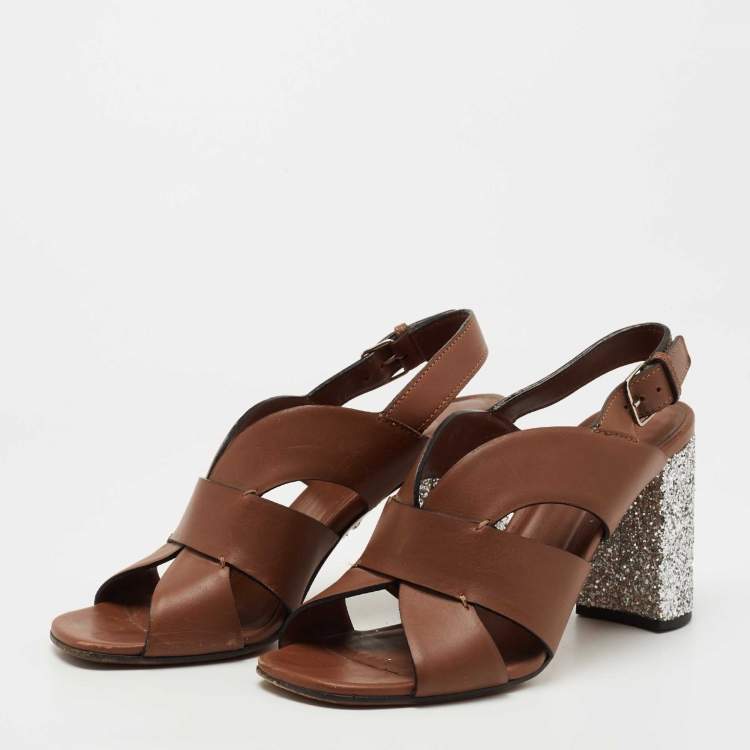 Pre Owned Miu Miu Brown Leather Slingback Sandals Size 38.5