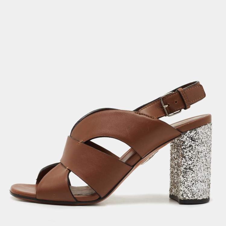 Pre Owned Miu Miu Brown Leather Slingback Sandals Size 38.5