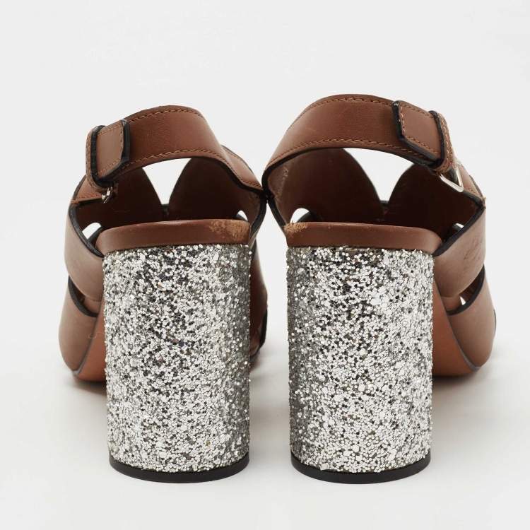 Pre Owned Miu Miu Brown Leather Slingback Sandals Size 38.5