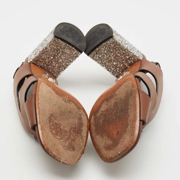 Pre Owned Miu Miu Brown Leather Slingback Sandals Size 38.5