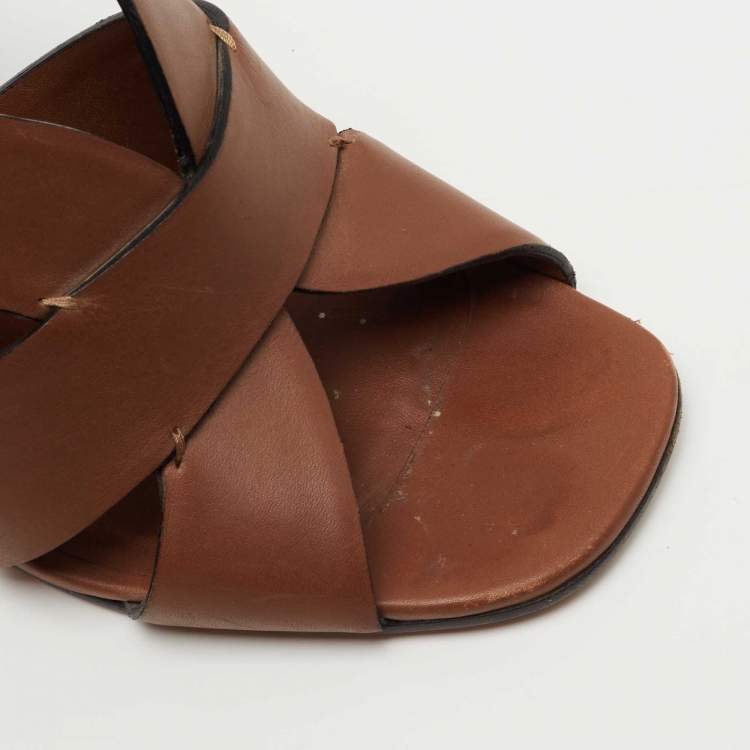 Pre Owned Miu Miu Brown Leather Slingback Sandals Size 38.5