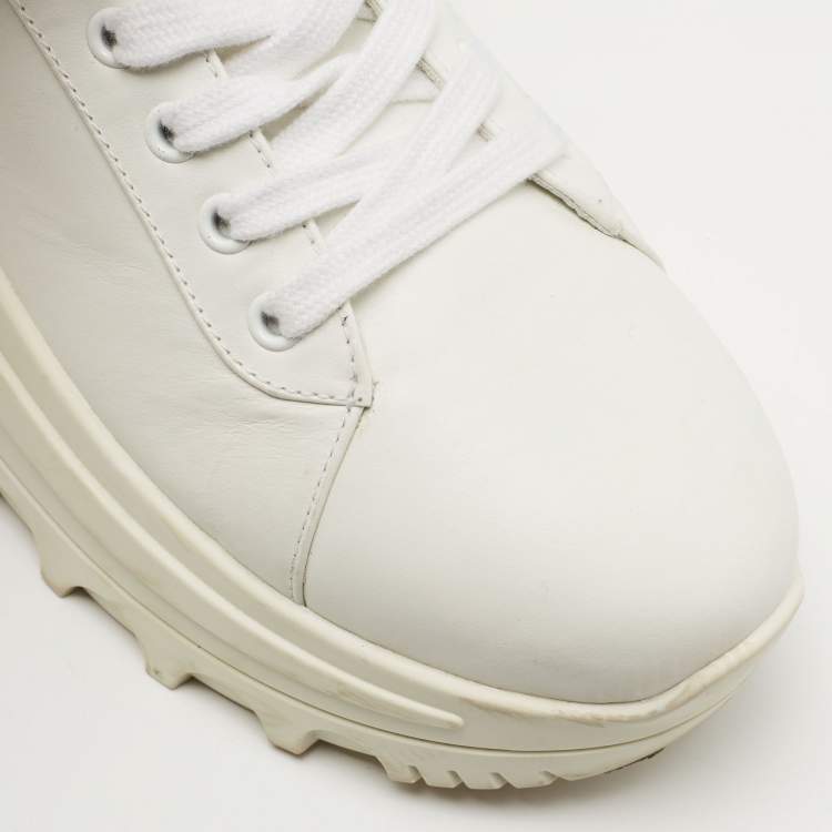 Pre Owned Miu Miu White Leather Platform Sneakers Size 38