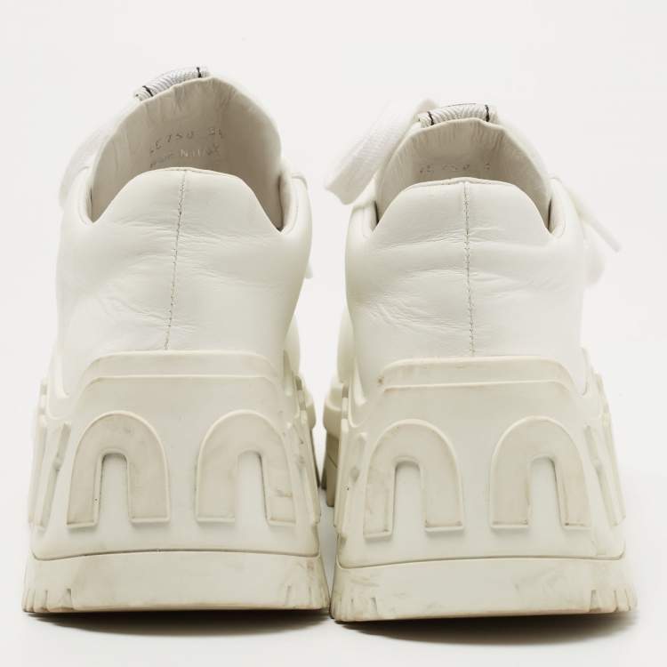 Pre Owned Miu Miu White Leather Platform Sneakers Size 38