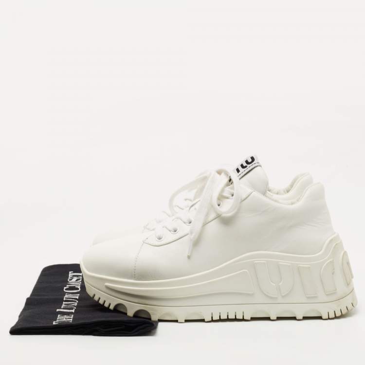 Pre Owned Miu Miu White Leather Platform Sneakers Size 38