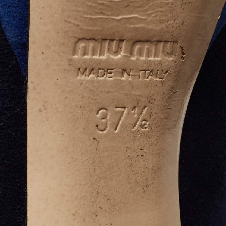 Pre Owned Miu Miu Blue Suede Peep Toe Platform Pumps Size 37.5