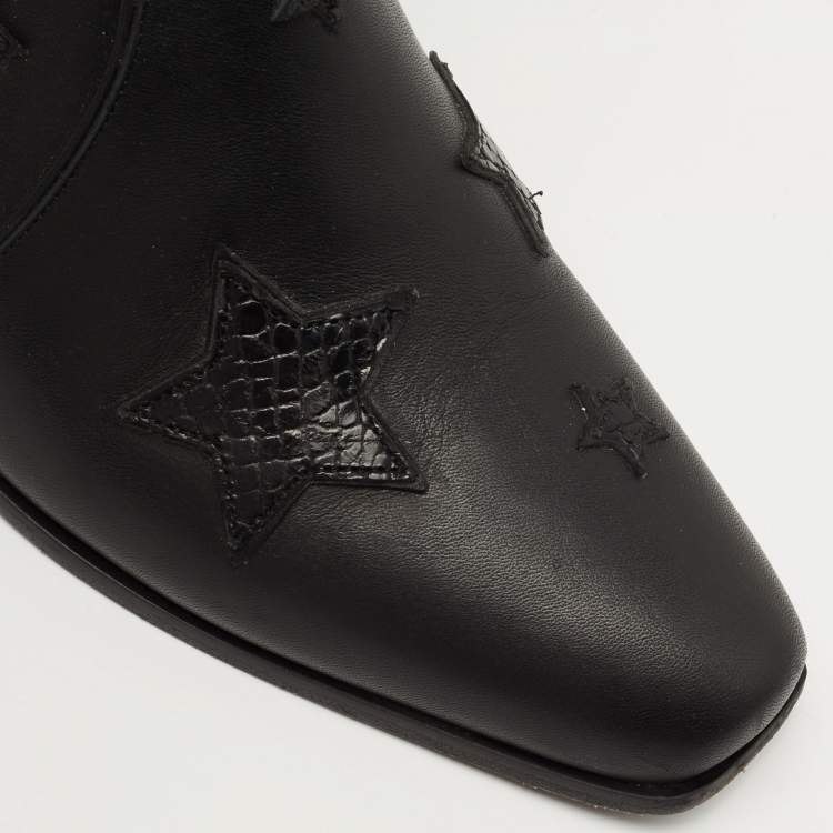 Pre Owned Miu Miu Black Leather and Embossed Snakeskin Star Cowgirl Boots Size 37.5
