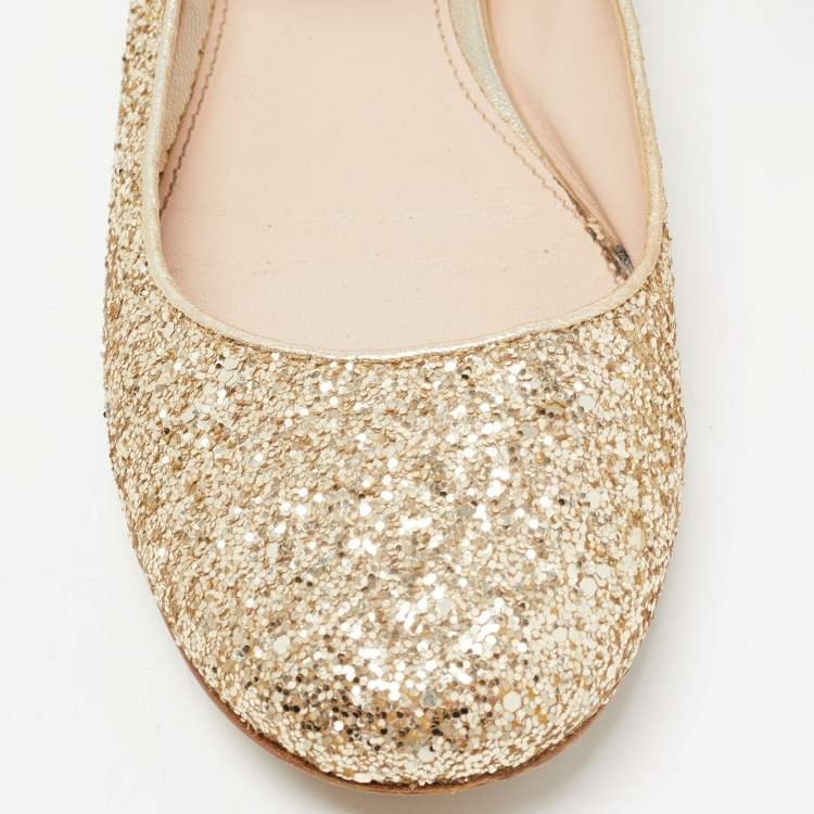 Pre Owned Miu Miu Gold Glitter Mary Jane Ballet Flats Size 40