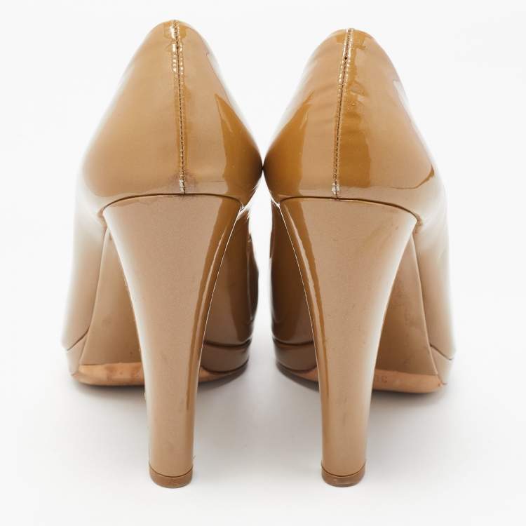 Pre Owned Miu Miu Brown Patent Leather Platform Pumps Size 38.5