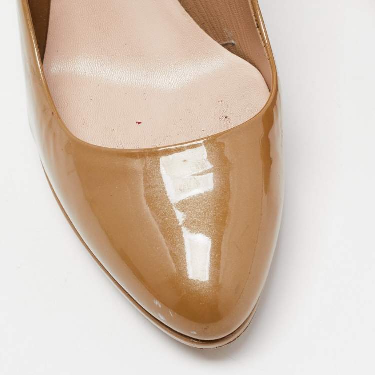 Pre Owned Miu Miu Brown Patent Leather Platform Pumps Size 38.5