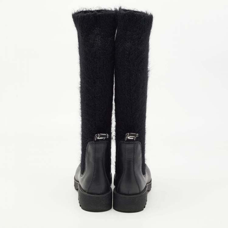 Pre Owned Miu Miu Black Fur and Leather Biker Boots Size 37