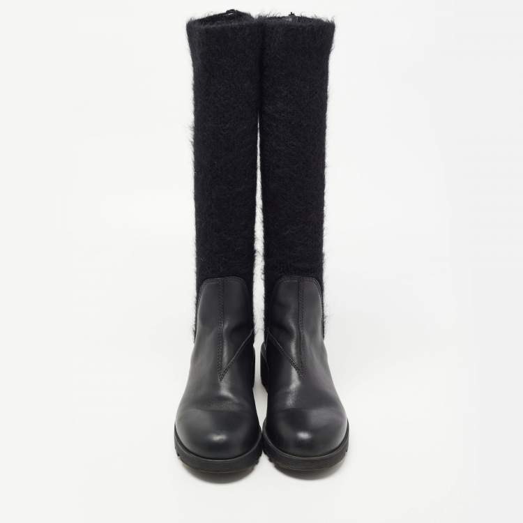 Pre Owned Miu Miu Black Fur and Leather Biker Boots Size 37