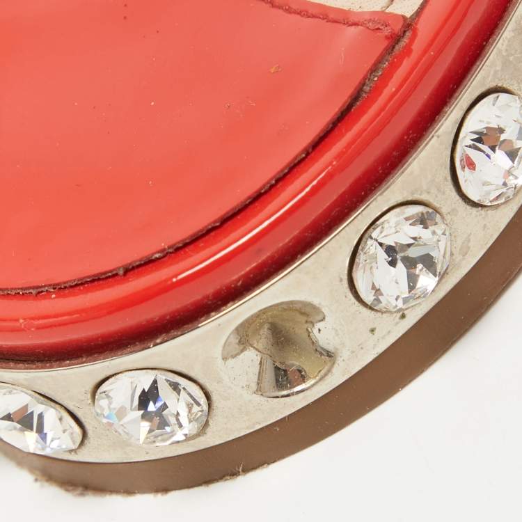 Pre Owned Miu Miu Red Patent Leather Bow Crystal Embellished Thong Flats Size 40