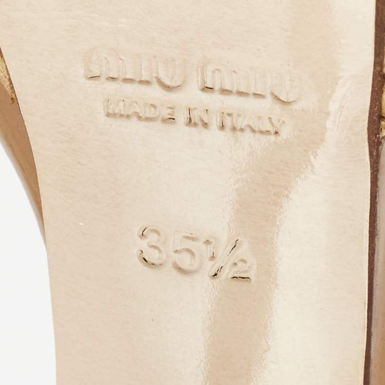 Pre Owned Miu Miu Brown Patent Leather Ankle Strap Platform Sandals Size 35.5
