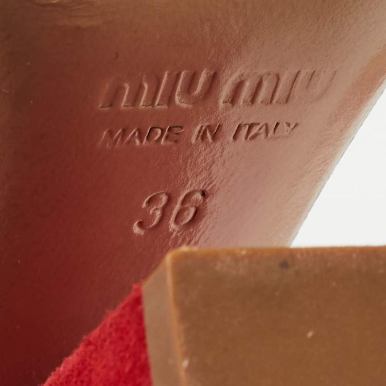 Pre Owned Miu Miu Red Suede Platform Ankle Strap Sandals Size 36
