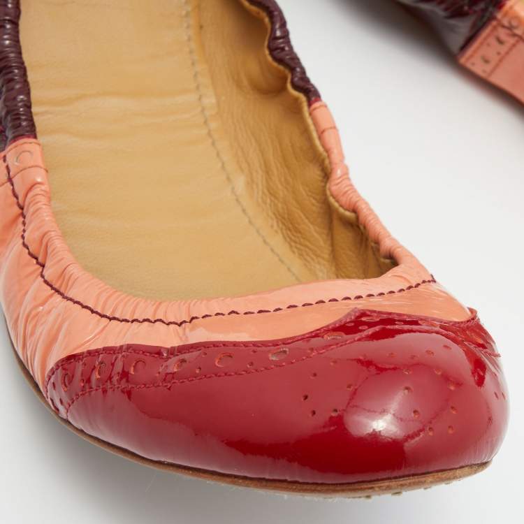 Pre Owned Miu Miu Multicolor Brogue Patent Leather Scrunch Ballet Flats Size 41
