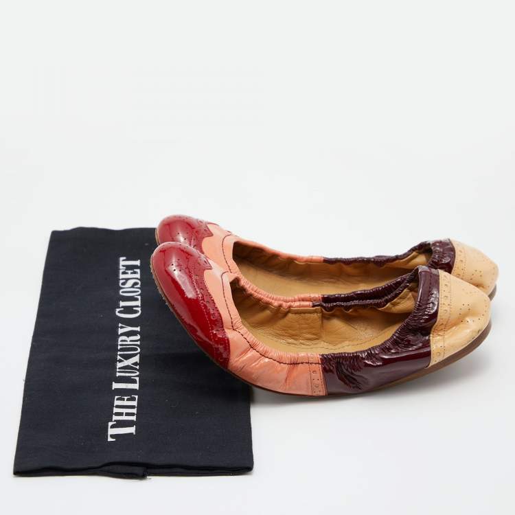Pre Owned Miu Miu Multicolor Brogue Patent Leather Scrunch Ballet Flats Size 41