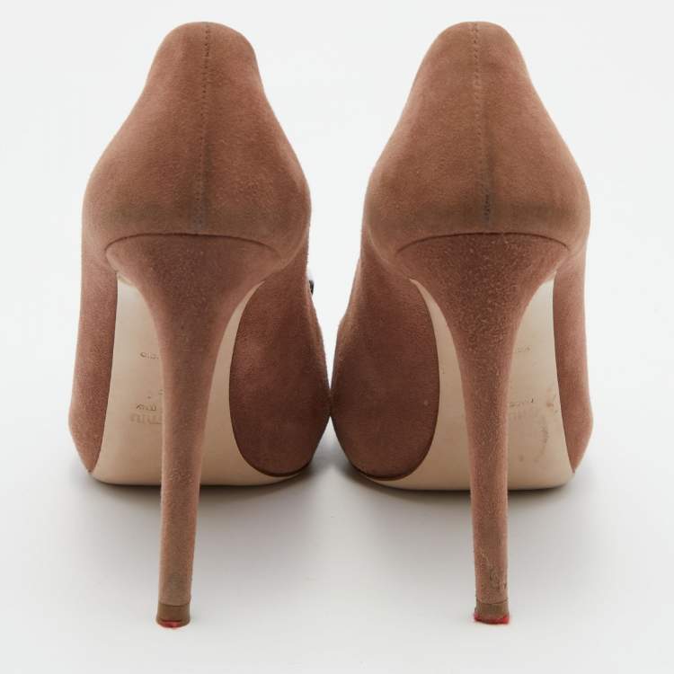 Pre Owned Miu Miu Pink Suede Crystal Embellished Platform Pumps Size 37