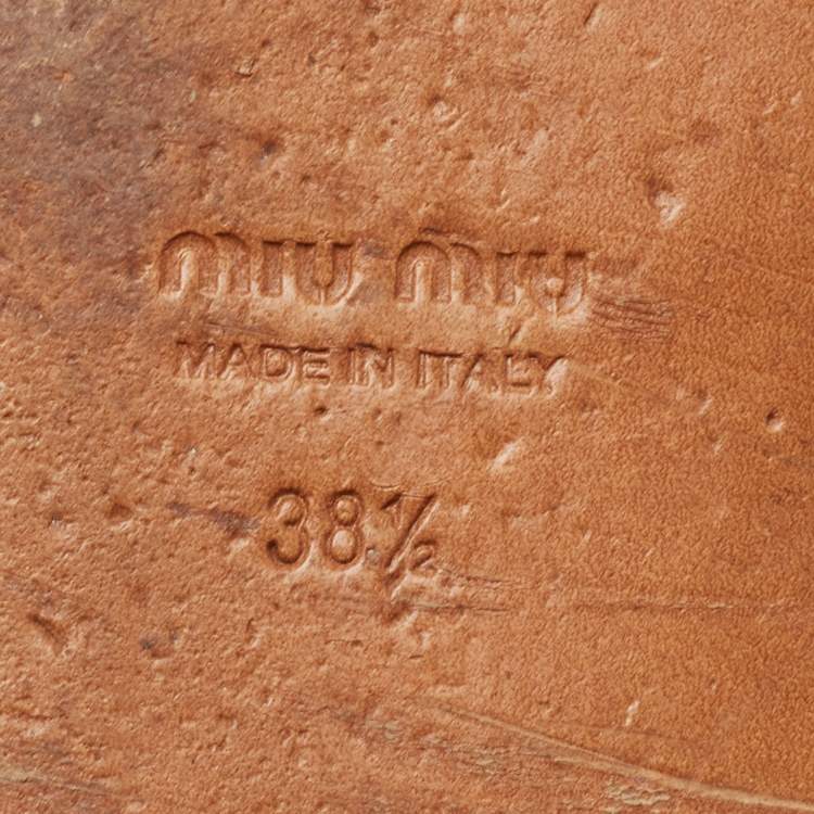 Pre Owned Miu Miu Brown Leather Ankle Strap Flat Sandals Size 38.5
