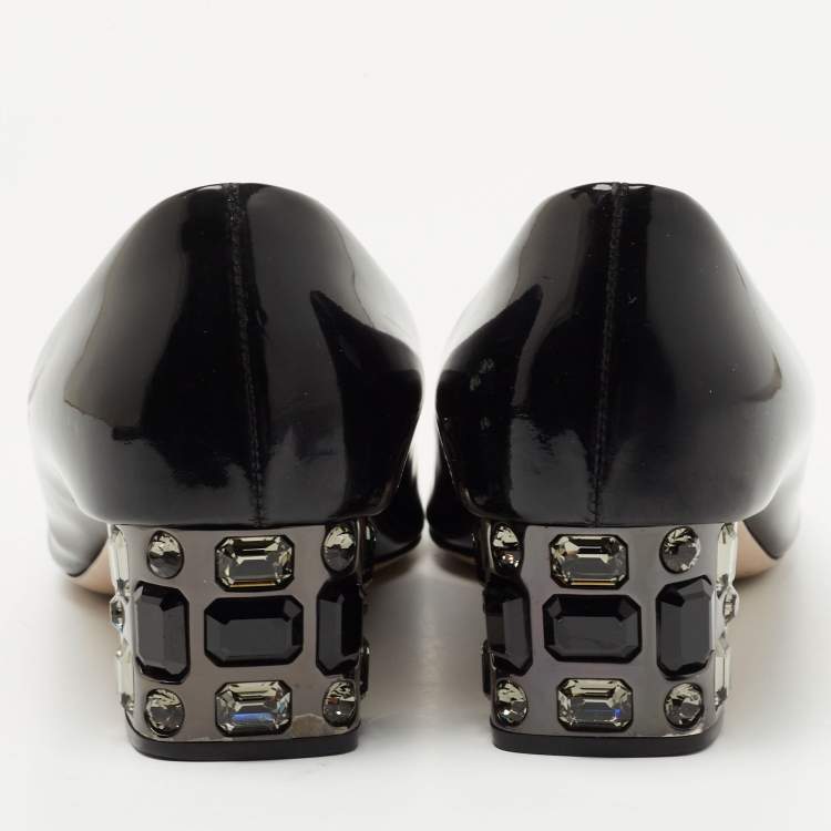Pre Owned Miu Miu Black Patent Leather Block Heel Peep Toe Pumps Size 41.5