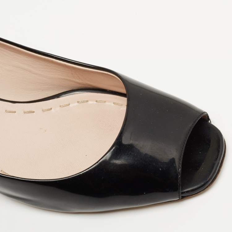 Pre Owned Miu Miu Black Patent Leather Block Heel Peep Toe Pumps Size 41.5