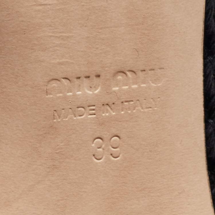 Pre Owned Miu Miu Black Mesh and Patent Block Heel Pumps Size 39