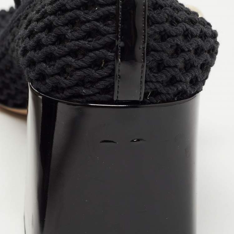Pre Owned Miu Miu Black Mesh and Patent Block Heel Pumps Size 39