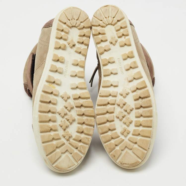 مملوكة مسبقًا Miu Miu Brown/Grey Suede Ankle Length Boots Size 37