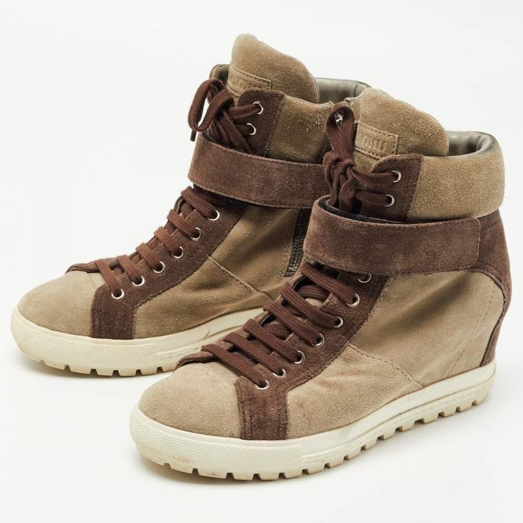 Miu Miu Brown/Grey Suede Ankle Length Boots Size 37 Miu Miu