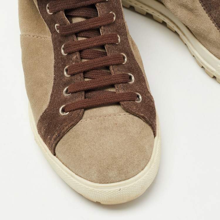 مملوكة مسبقًا Miu Miu Brown/Grey Suede Ankle Length Boots Size 37