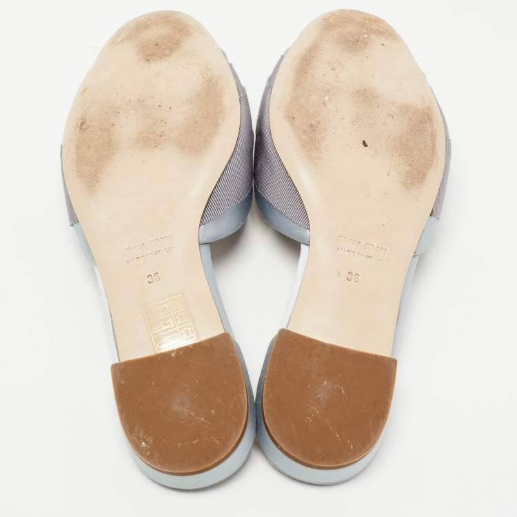 Pre Owned Miu Miu Grey Satin Crystal Embellished Flat Slides Size 36  