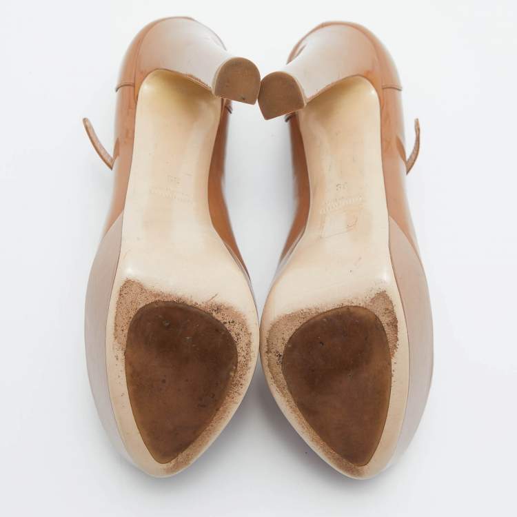 Pre Owned Miu Miu Brown Patent Leather Penny Loafer Platform Pumps Size 39