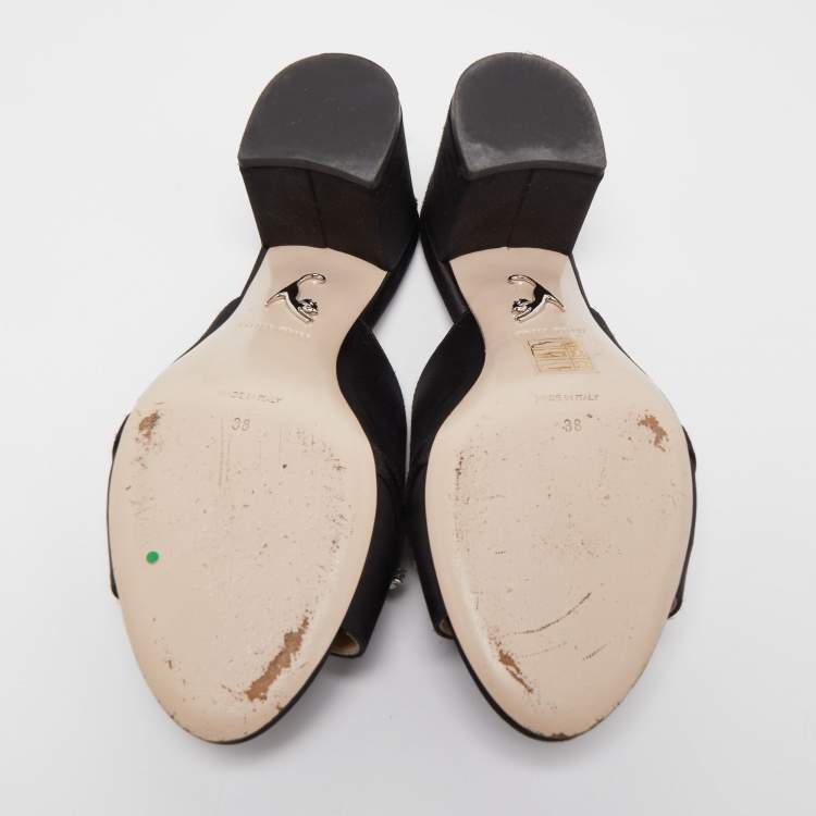 Pre Owned Miu Miu Black Satin Star Slide Sandals Size 38
