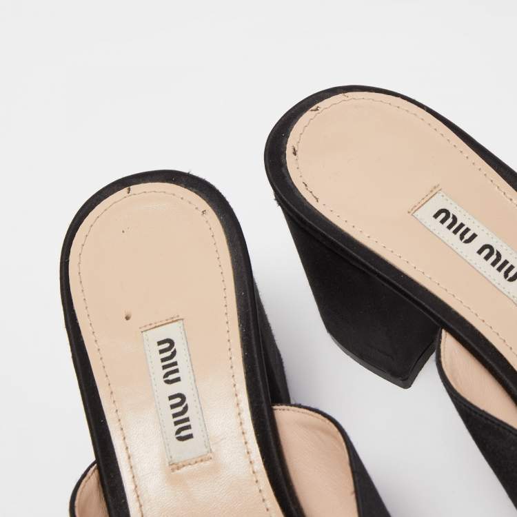 Pre Owned Miu Miu Black Satin Star Slide Sandals Size 38